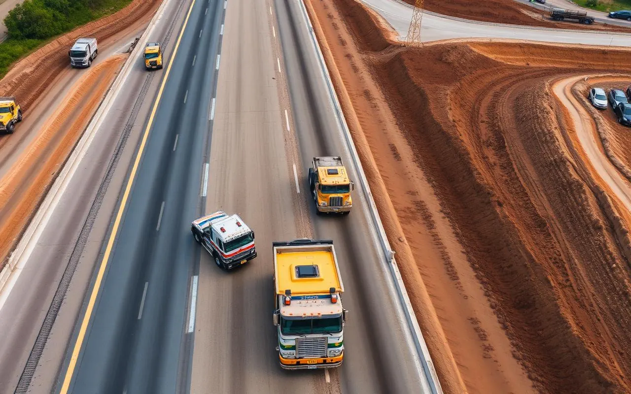 Fleet of dump trucks