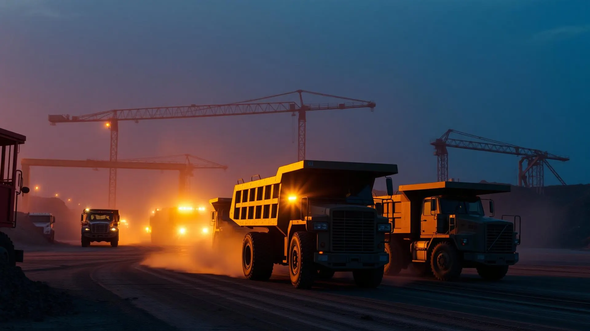 Heavy dump trucks at construction site